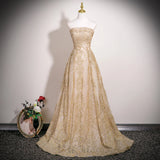 Pbong  Champagne Gold Evening Gown Women's New High-End Luxury Small Audience Banquet Elegance Hostess Tube Top Drinking Dress