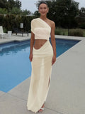 Mesh Hollow Out Backless Sexy Maxi Dress For Women Fashion One Sleeveless See Through Ruched Bodycon Club Long Dress