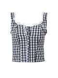 Women's Retro Plaid Tank Tops Sleeveless Button Down Lace Trim Cropped Tops Backless Bandage Casual Summer Vest Shirts New