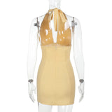 Sexy Deep V neck Dress Female High Waist Office Commuting Sleeveless Mini Dress Solid Color Elegant Lace Up Halter Outfit
