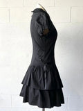 Y2k Vintage Black Lace Shirt Dress for Women Slim Waist All-match Dresses Summer New Short Sleeve Vestidos De Mujer