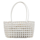 Pbong  Women's Woven Plastic Small Tote Bag Drawstring Liner Casual Summer Aesthetic Beach Shopping Daily Shoulder Bag