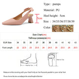 Pu Leather Slingback High Heels Women  Slip On Elegant Party Dress Shoes Woman Solid Color Thick Heeled Sandals