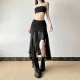 Vintage Sexy Slit Skirt Women Y2k Elegant Irregular Sweet Ruffle Skirts Korean Style Tulle Streetwear Layered Skirts