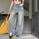 Pbong  Spring Autumn Vintage Chicly Button Jeans Women American Simple Baggy High Waisted Denim Pants Washed Y2K Wide Leg Jean Trousers