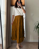 Crinkle Pleated Midi Skirts for Women Summer Clothes Elastic High Wasit A Line Fashion Skirt Female Vintage Elegant Long Skirt