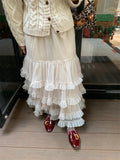 Sweet Chic Ruffle Mesh Tutu Cake Skirt Elastic Waist Beige Streetwear Long Skirt 2025 New Spring Summer A-line Fashion Skirts