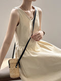 Fashion Sleeveless Long Dress Cotton Blend Solid Color Casual Summer New Dress A-line Backless Vacation Beach Dresses For Women