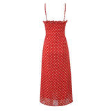 Pbong  New Women Polka Dot Red Sexy Long Dreses Ruffle O Neck A-line Midi Summer Party Dressess Holiday Robe