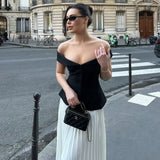 Elegant V-neck Women Long Dress White Black Patchwork A-line Fashion Party Dress New Sleeveless Summer Female Clothes