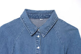 Turn Down Collar Belt Denim Long Dress 2025 New Single Breasted Fashion Women Dress A-line High Waist short sleeve Summer Dress