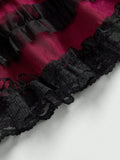 Pbong  Valentine's Day Gothic Jacquard Mesh Lace Patchwork Cake Hem Women Low Waist Mini Skirt