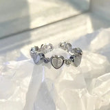 Kpop Y2K Moonstone Geometric Heart Rings Accessories Cute  New Vintage Grunge Aesthetic Jewelry For Women Girl