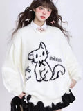 Kawaii Hole Sweet Sweaters Women Vintage Faux Mink Cashmere Cartoon Knitted Jumper Preppy Style Cute Japan Lazy Wind Tops