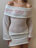 Elegant Women s Boat Neck Sweater with Off Shoulder Design Long Sleeves and  Fit Knitted Top for Casual Wear