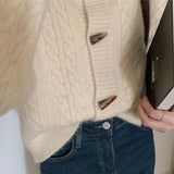 Cable Knit Cardigan with Toggles Round Neck Button-down Sweater Jacket for Women Autumn Winter Cosy Warm Knitwear Vintage Outfit