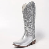 Pbong  Sequin Round-Toe Chunky Heel Slip-On Side-Ear Fashion Concert Party Banquet Elegant High-Top Women's Boots