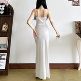 Pbong  Autumn and Spring New Women's Solid Color Slim Fit High Waist Fashionable Sling Sleeveless Backless Dress