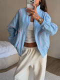 Pbong   Autumn Winter Casual Patchwork Women Coat Elegant Long Sleeve Zippers Pocket Stand Collar Female Jacket Lady Streetwear New