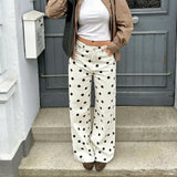 Pbong  Women Polka Dot Wide Leg Jeans High Waisted Loose Fit Straight Leg Denim Pants Y2K Retro Trousers Preppy Streetwear