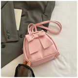 Pbong  Cute Simple Butterfly Knot Small Backpack Versatile Fashionable Stylish Summer Street Trend PU Material Bucket Bag