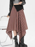 Y2K Streetwear Plaid Long Skirt Women High Waist Retro Hip Hop Irregular Skirt Fall Casual American Gothic Female Long Skirts