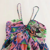 Fashion Bohemia Women Dress New V-neck Elastic Waist Fashion Summer Slip Dress Aesthetic Retro A-line Print Short Dress
