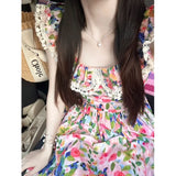 Holiday Style Off-the-shoulder Dresses for Women French Print Dress Female Summer Long Skirt Vintage Fashion Vestidos
