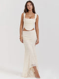 Lace Sexy Two Piece Skirt Set Women Sleeveless Crop Tops And Skirt Femme Elegant Party Two Piece Sets Fashion