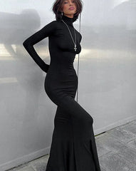 Maxi Bodycon Dress Women Long Sleeve Outfits Elegant Fashion Sexy Party Evening Club Wrap Black Winter Dress Turtleneck
