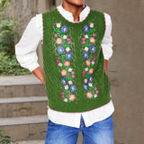 y2k Sweater Vest Women Cozy Stylish Flower Embroidered Crew Neck Sleeveless Knitted Tank Tops 2000s Clothing Streetwear