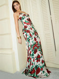 Halter Backless Print Sexy Maxi Dress For Women Gown Elegant Sleeveless High Waist Evening Club Party Long Dress