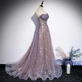 Pbong  Women Formal Evening Dresses Elegant Strapless Shinny Prom Dress With Train Sweet A-line Graduation Party Dress Customized
