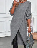 Long Knitted Sweater Women Gray Pullovers Autumn Winter Khaki Warm Fur Jumpers Maxi Y2k E-girl Jumper Work Sueter Mujer