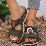 Pbong  Women's Roman Style Platform Sandals Summer New Casual Large Size Slip-On Hollow Out Casual Flats PU Leather Comfortable