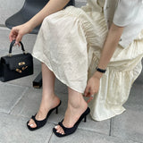 Pbong  Summer Fashion Butterfly-knot Satin Women Slipper Slip On Ladies Sandal Thin High Heel Outdoor Dress Slides Shoes
