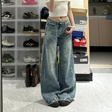 Pbong  Plus Size Women's Loose Straight Leg Jeans High Waist Wide Leg Long Trousers Bootcut Denim Pants Big Size Casual Fashion