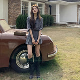 Fake Denim Fashion Spring Summer Outfits 2025 New Lapel Blouse Top And Short Skirt Two Piece Set Streetwear Shirts + Pleat Skirt