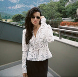 Tossy Summer Lace Printed Shirts Tops Female Hollow Out Fashion Commute Vintage See-Through Blouse Women's Lace Shrug Shirts New