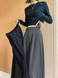 Botvotee 2025 New Women's Luxury Stripe Wide Leg Pants High Waist Flowy Dress Trousers Elegant Office Pants Fall Winter Fashion