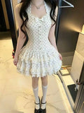 Japanese Gothic Style Striped Bow Lolita Dress Women Lace Slim Bandage Shirt Dresses Y2k Aesthetics Party Mini Dresses Design