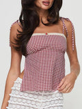 Y2k Plaid Crop Camisole Summer Kawaii Backless Bow Tie Straps Tank Tops For Women Sleeveless Casual T-Shirt Streetwear