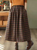 Faux Woolen Plaid Long Skirts Women Loose Vintage Fall Winter A Line Skirt Casual High Waist Japan Harajuku Warm Long Skirt