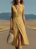 Pbong  Elegant Solid Color Maxi Dress Women Summer Fashion Sleeveless V-neck Maxi Dresses Casual