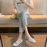 Pbong  Rhinestones Mary Janes Shoes for Women Ballet Flats Shiny Elegant Designer Shoes Ladies Satin Slip on Loafers Shoes New in