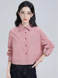 Sweet Red Plaid Shirt Women Preppy Style Vintage Long Sleeve Blouse Korean Fall Loose Female Retro Cute All Match Tops New