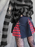 Pbong  Striped Women's Crop Sweater Punk Streetwear Korean Style Hole Thin Knitted Gothic Long Sleeve Y2k Pullover