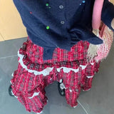 New Year's Christmas Vintage High Street Red Plaid Women Long Skirt Korean Style Fashion Sweet Y2k High Waist Ruffles Cake Skirt