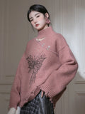 Hollow Out Hole Sweaters Women Vintage Bufferfly Print Lazy Wind Loose Knitted Jumper American Harajuku Y2K Retro Pullover New