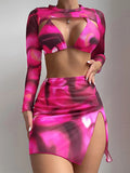 Print 4 Pieces Triangle Halter String Bikini Swimsuit Women Swimwear Female Bathers Bathing Swimming Swim Suit